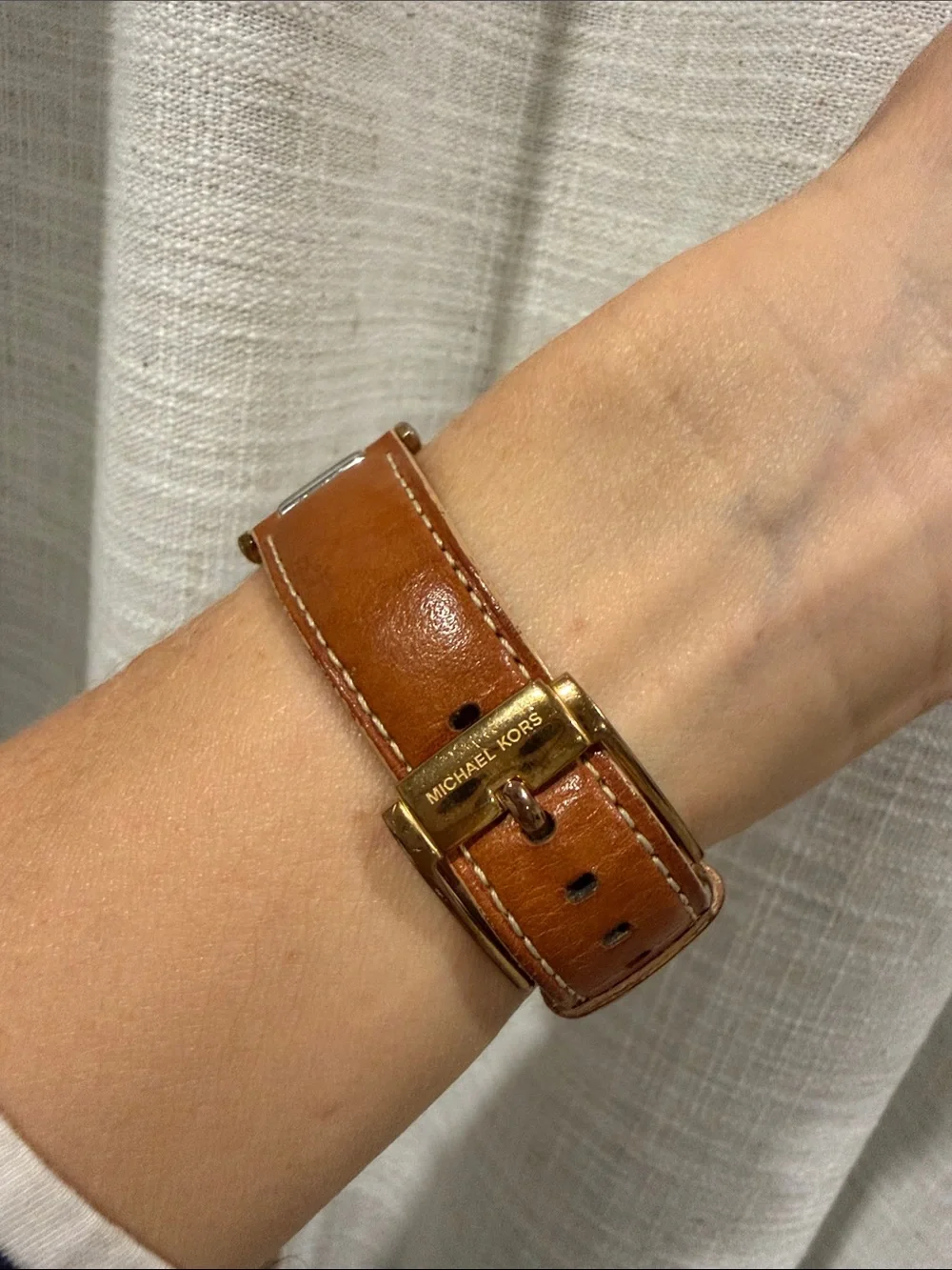 Michael Kors Rose Gold Case with Tan Leather Strap Watch